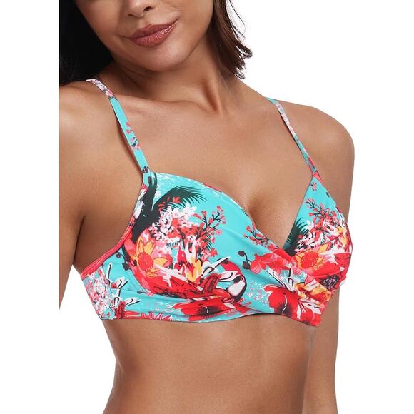 New NWT Ocean Blues Molded Twist Front Floral Push Up Bikini Top Women's Large - Picture 4 of 7